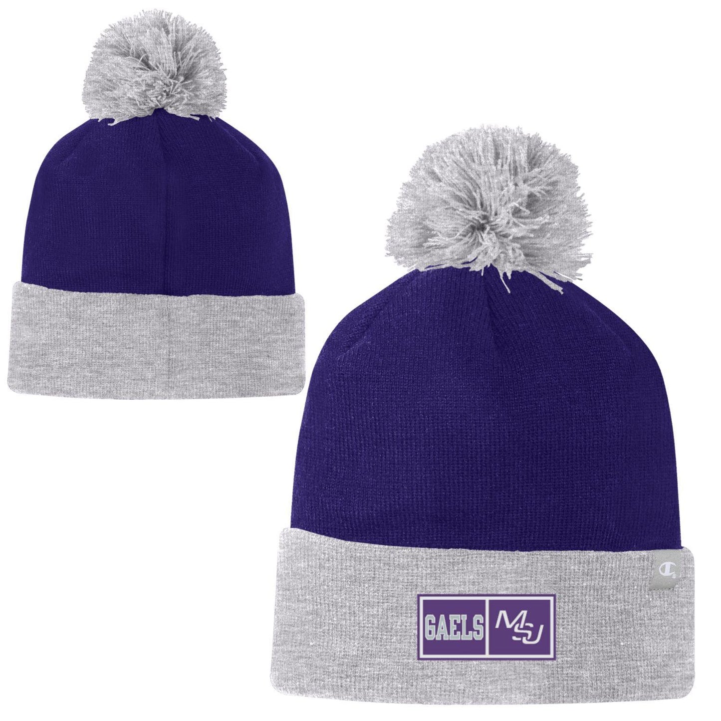 Champion Unisex 2 Color Stripe Beanie with Pom I Purple/Grey