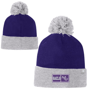 Champion Unisex 2 Color Stripe Beanie with Pom I Purple/Grey
